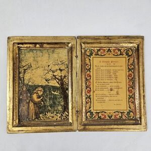 Vintage Gilt Wood Diptych Saint Francis and A Simple Prayer Italian Florentine